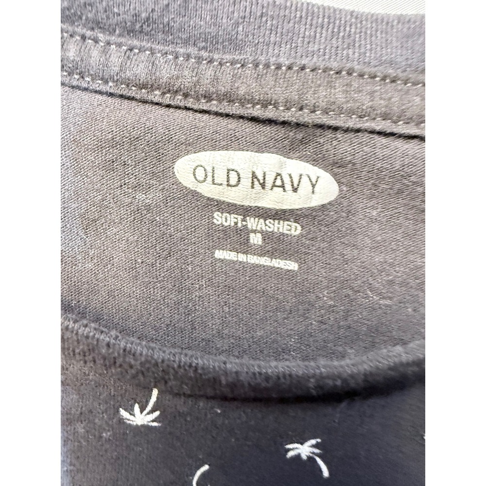 Old Navy Mens Soft-Washed Palm Tree Print T-Shirt Charcoal Gray Medium Short Sle - Picture 2 of 4